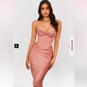 House of CB Dusty Rose Satin Corset Midi Dress